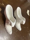 Vintage Fenton White Milk Glass Hobnail Shoe Slipper with Cat Head Lot of 2