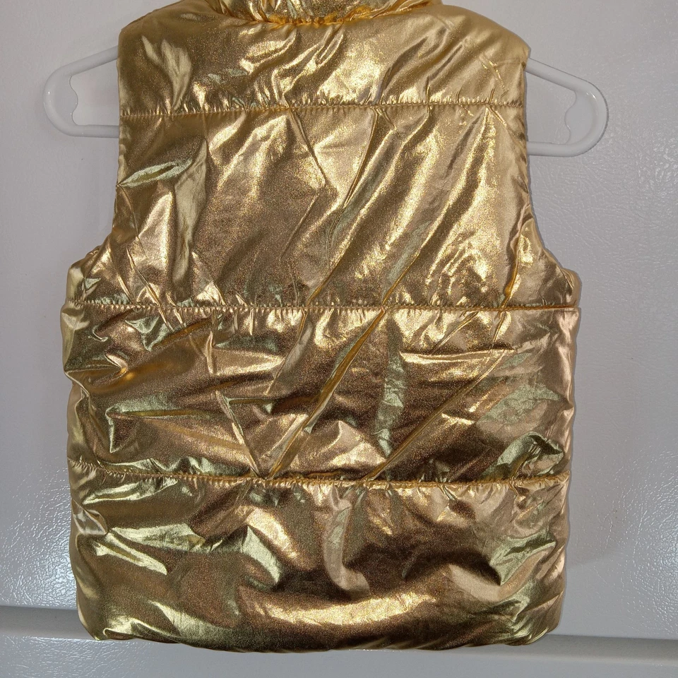 Juicy Couture Girls Puffy Vest Size 18M Gold Shiny Metallic Button Snap - Image 2 of 4