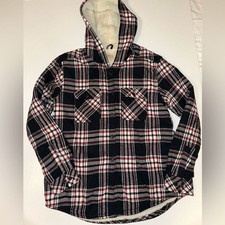 Boston Traders Men s Sherpa Lined Shacket Jacket Black White Red Plaid Size M