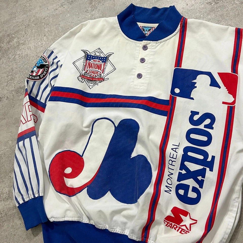 VTG 80s 90s MLB MONTREAL EXPOS STARTER PULLOVER JACKET AOP SIZE XL - Image 3 of 4