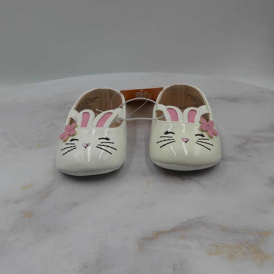 Gymboree Shoes Baby Girls 0-3 Months White Bunny Easter Spring Slip On Flats - Image 3 of 4