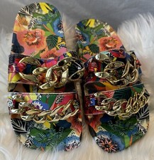 Cape Robbin Womens Sz 9 Shoes Multi Colored Gold Chain Slides Strap Sandals