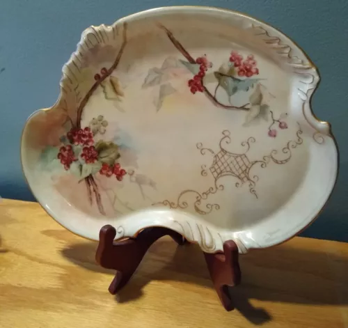 WG & Co Limoges Vanity Serving Tray HandPainted Porcelain Red Berries EUC France