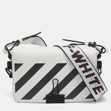 Off-white White/black Diagonal Print Leather Mini Binder Clip Crossbody Bag