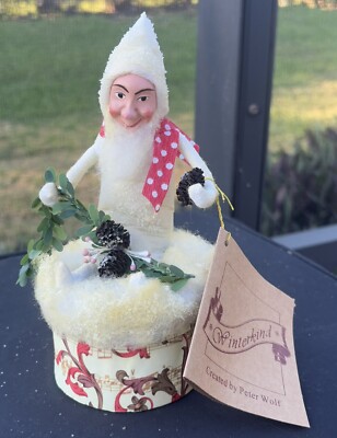 Artist Peter Wolf Doll Winterkind Candy Container Santa Claus Elf Spun Cotton