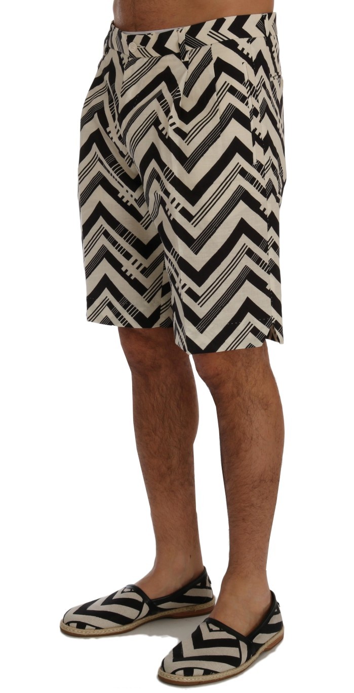DOLCE & GABBANA Shorts White Black Striped Cotton Linen IT46 / W32 RRP $740 image 2