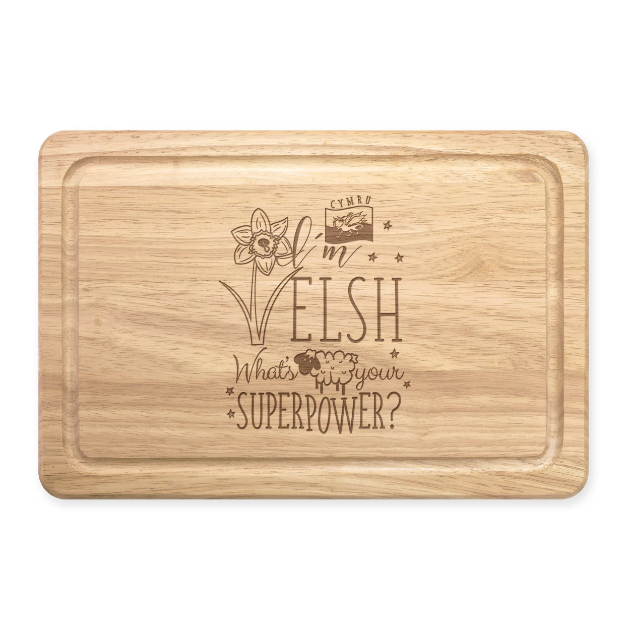 I'm Welsh What's Your Superpower Rectangular Wooden Chopping Board - Wales Flag