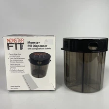 Monster Fit Supplement Medication Pill Dispenser with Labels - Brand New!