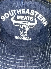 Vintage Otto Snap Back Hat Southeastern Meats Trucker Cap Cow Bull Denim Farm