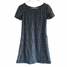 Jo Borkett Lace Short Sleeve Mini Dress Floral Design Fully Lined Blue Size 10