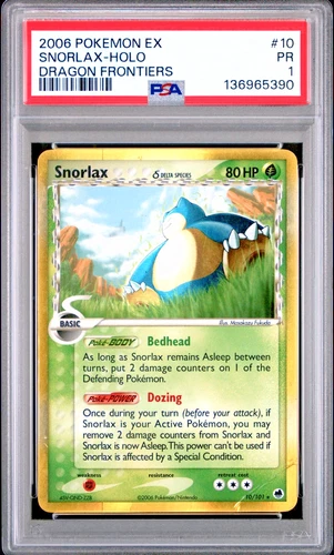 PSA 1 2006 Dragon Frontiers Snorlax 10/101 Holo Foil Rare Pokemon Delta Species