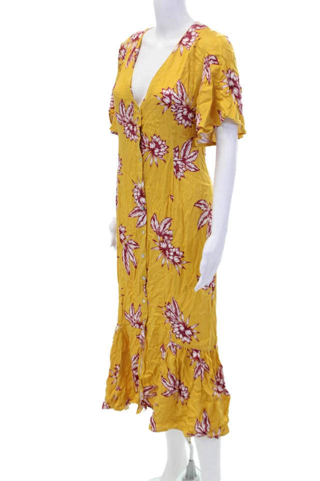 Некоторые дни Lovin женщин цветочный печать макси платье на пуговицах желтый красный размер большой - Изображение 2 из 4