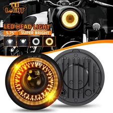 5-3/4" 5.75inch Round Motorcycle LED Headlight with DRL Amber Turn Signal Black