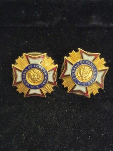 Vintage Mid Century Veterans of Foreign Wars Screw Back Pin Set
