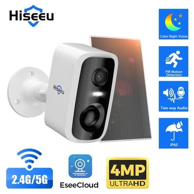 Hiseeu 4MP Outdoor Solar Battery Powered Wireless 5G WIFI Security Camera Audio