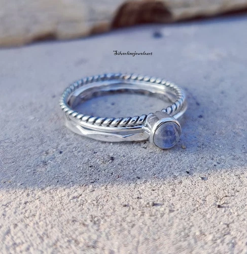 Handmade Moonstone Stacking Ring: 925 Sterling Silver Band Ring All Size