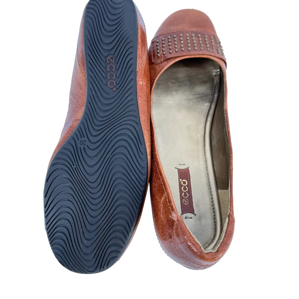Zapatos planos de ballet ECCO de cuero marrón con tachuelas para mujer talla 39 EU US 8,5 Heritage Foto 4 de 4
