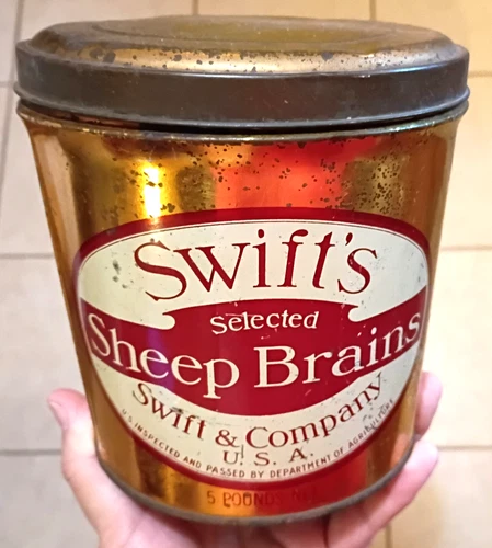 Very RARE Vintage SWIFT'S "SELECTED SHEEP BRAINS" 5 lb TIN CAN