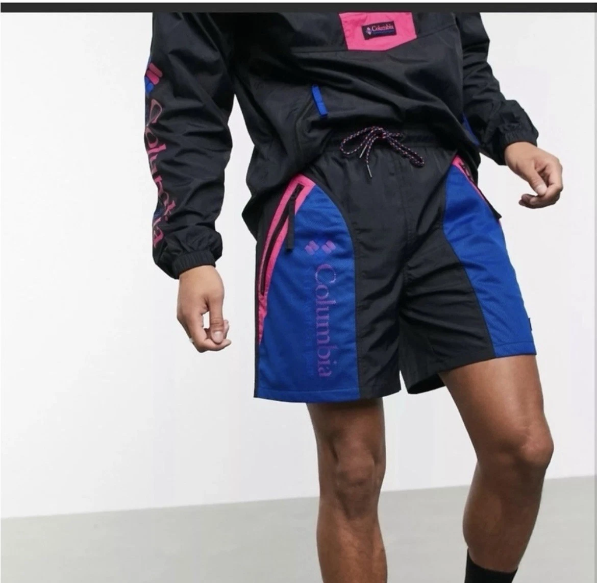 COLUMBIA Mens Size M Riptide Shorts Colorblock Festival 80s Y2K Lined Rare