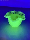 Fenton Custard Glass Basketweave Lattice Edge Basket Vaseline Uranium Glows