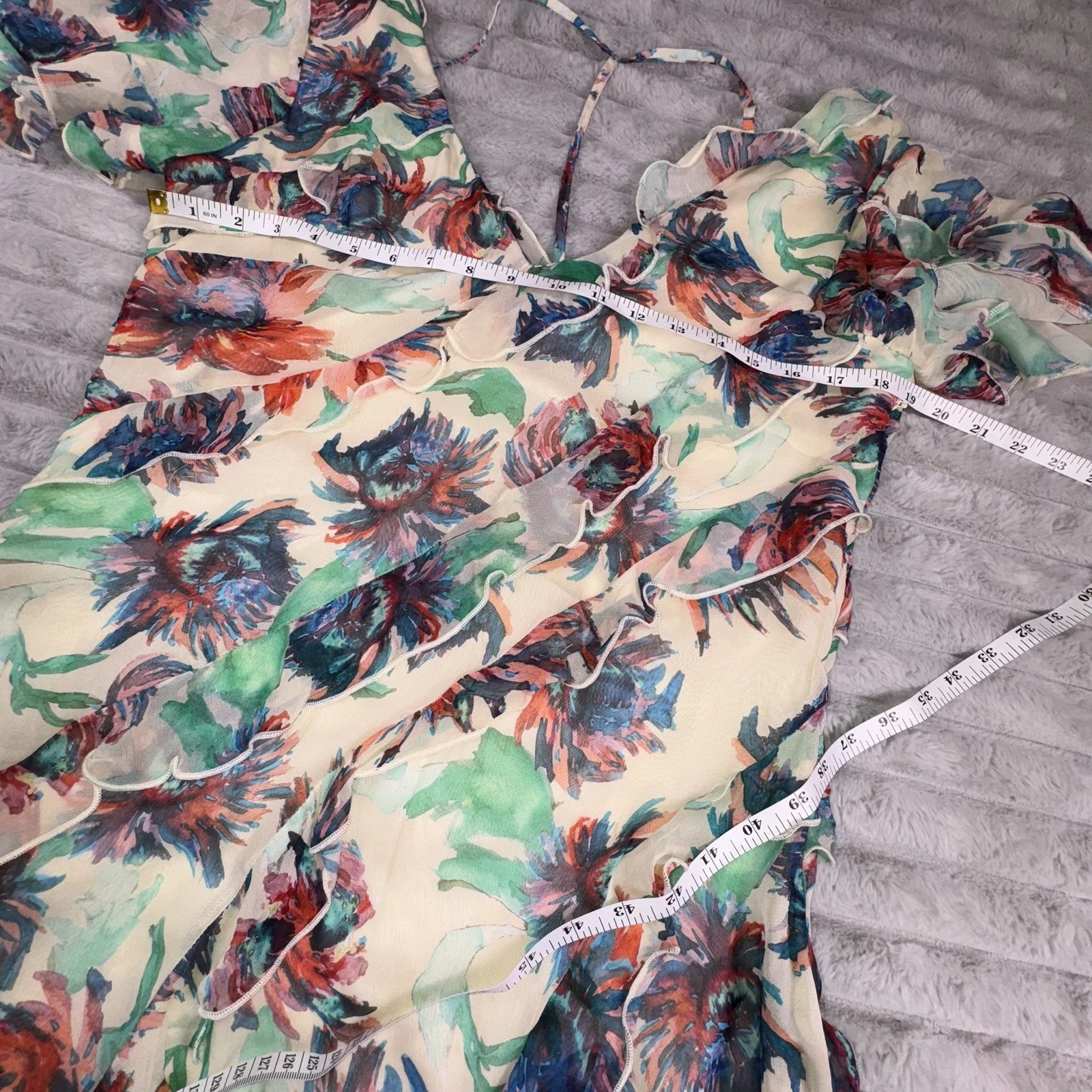 VETEMENTS Abito Anthropologie medio stampato foderato trasparente mini arte floreale da indossare fata