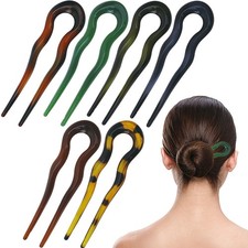 6 Pcs Vintage U-shaped Hair Fork French Pointy Hairpin Chignon U Bar Hair Cli...