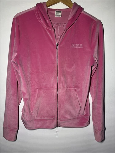 UNDERCOVER Felpa con cappuccio Small Victoria's Secret ROSA VELLUTO VELLUTO ZIP INTERA logo Y2K 2 lati