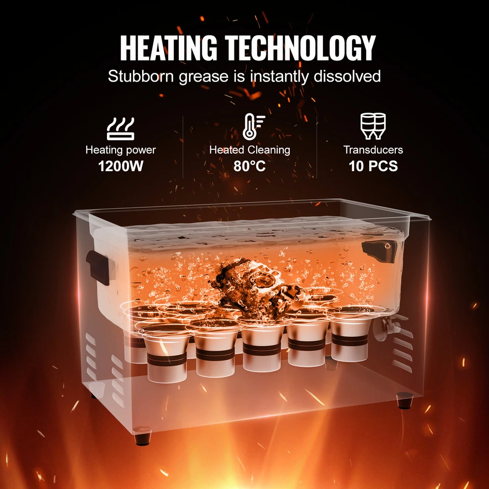 VEVOR Ultrasonic Cleaner 30L Cleaning Machine with Timer Heater & Basket 600W - image 3 of 4