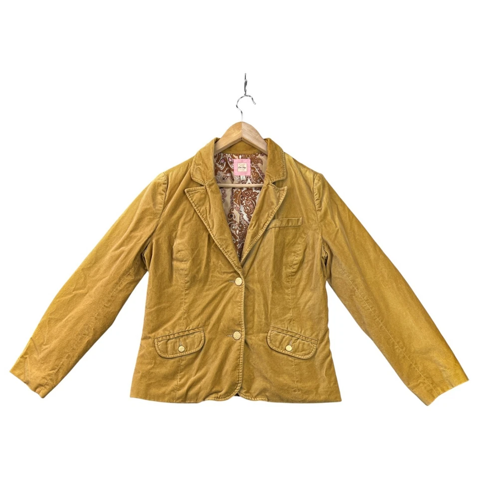 Vintage GAP Women's Velvet Blazer Jacket Ochre Button Up Paisley Lined Y2K Sz Lg - Image 2 of 4