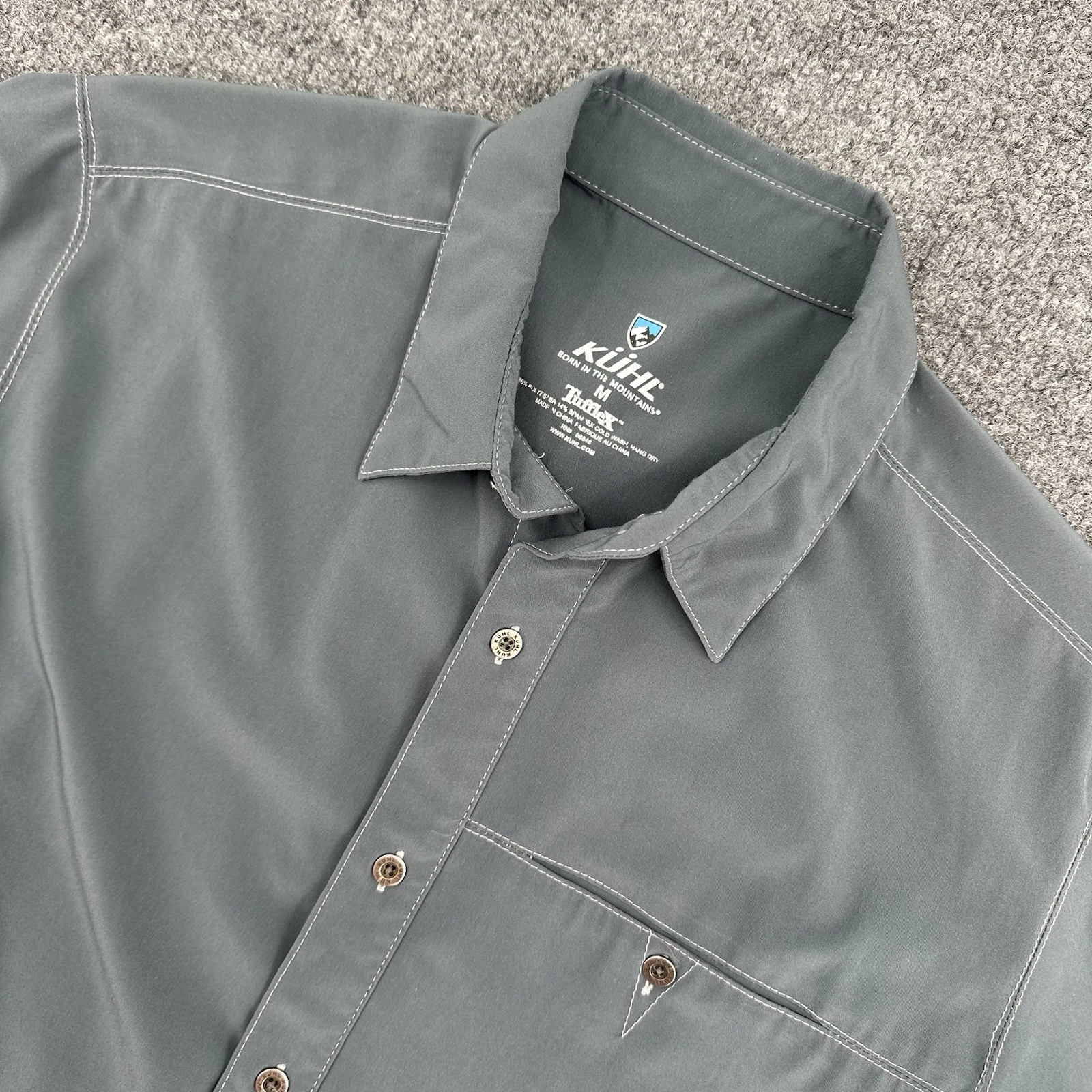 Kuhl Tufflex Short Sleeve Button Up Shirt Men's Medium Blue Performance Hiking