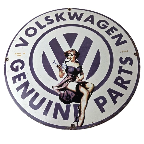 Vintage Volkswagen Sign - Porcelain Dealership Sales VW Automobile Gas Pump Sign