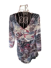 Style And Company XL V Neck 3/4 Sleeve Multicolored Beaded Pullover