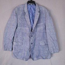 Jos. A. Bank Men's Blue Plaid Wool Linen Silk Blazer 50L Tailored Fit