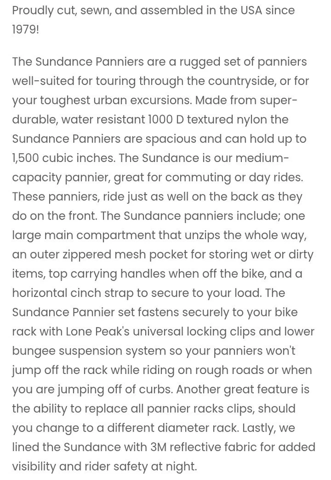 Lone Peak Sundance Front/Rear Pannier Set w/ JANND Hardware Commuter Touring - Image 3 of 4
