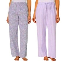 GAP 2pk Women's L 10/12 Cotton Relaxed PJ Lounge Pant Purple Floral Stripe