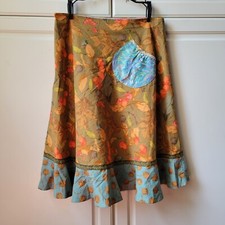Matilda Jane Brown Blue Circle Skirt Autumn Fall Leaves Nature Lined Pocket Sz 6