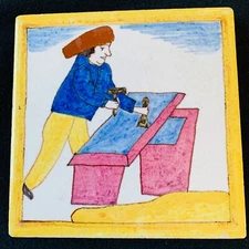 Vintage Unset American Encaustic Hand Decorated Tile, approx.1910 to 1920 6" sq.