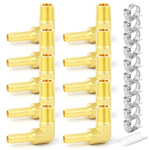 GASHER 10PCS Brass Hose Barb Reducer 90 Degree Elbow 1/8" NPT to 1/4" Barb Hose - Picture 11 of 12