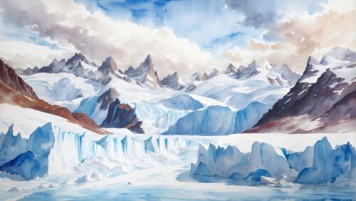 Perito Moreno Glacier Argentina Watercolor Painting Country City Art Print - Zdjęcie 1 z 1