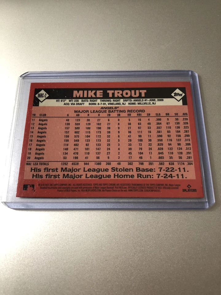 Mike Trout 2021 Topps Chrome 1986 Anniversary Retro Insert Refractor 86BC-2 - Image 3 of 3