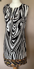 Pomodoro Black White Zebra Print Tribal Sleeveless Shift Dress UK 14 Summer Work
