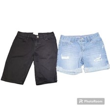 Children's Place Girls 2 Pairs Shorts Black Bermuda And Midi Denim Shorts Size 8