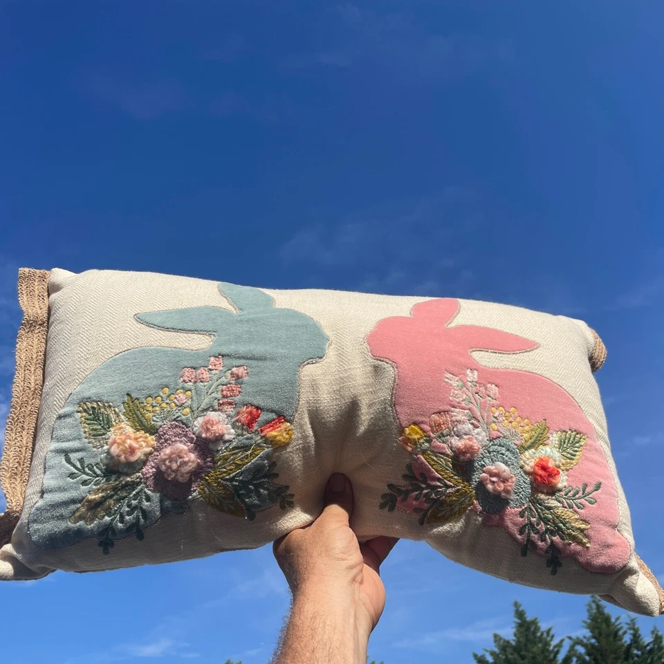 PIER 1 Imports Boy Girl Raised Rabbit Bunny Flower Pillow BID 4 CHARITY ❤️blt11j - Image 2 of 4