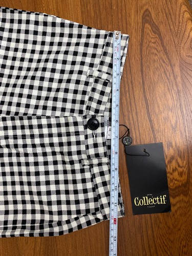 Collectif Maddie Gingham Trousers UK 8 XS White Black High Waist - Picture 14 of 18