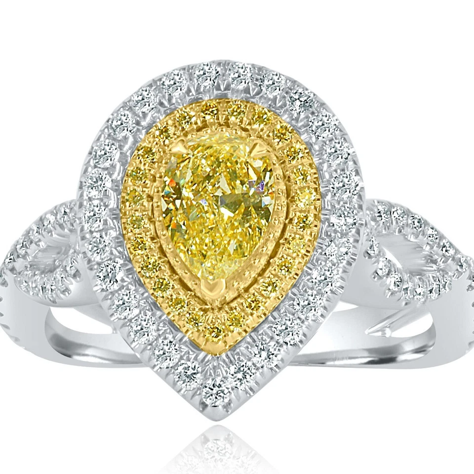 Помолвочное кольцо из белого золота 18 карат с грушевидным светло-желтым бриллиантом сертифицированное ГИА 1,57 карата - Изображение 4 из 4