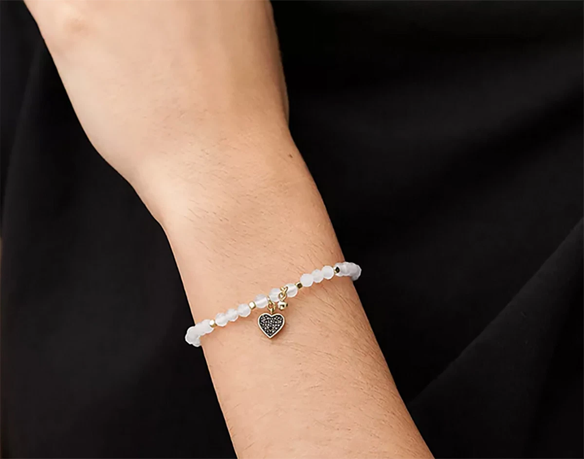 Fossil Bracelet Women Heart Charm Georgia Rose Quartz Fossil Gift
