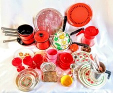 RETRO Play Dishes, Pots, Pans, Glasses, Cups  Utensils  Huge Lot of 61 Pieces