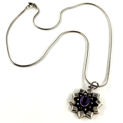 Vintage Sterlingsilber Amethyst Stern Anhänger 18'' Kette Handwerk Boho Zigeuner Hexe