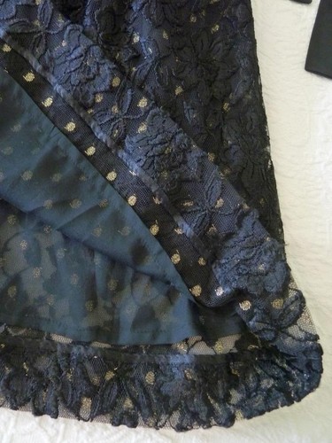 Couture Vintage Halston schwarz Spitze + Satin met Gold Stickerei Cocktailkleid S XS EUC - Bild 12 von 12