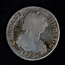 A coin of American Revolution * Silver 1773-CF Seville Spain * 4 Reales with COA